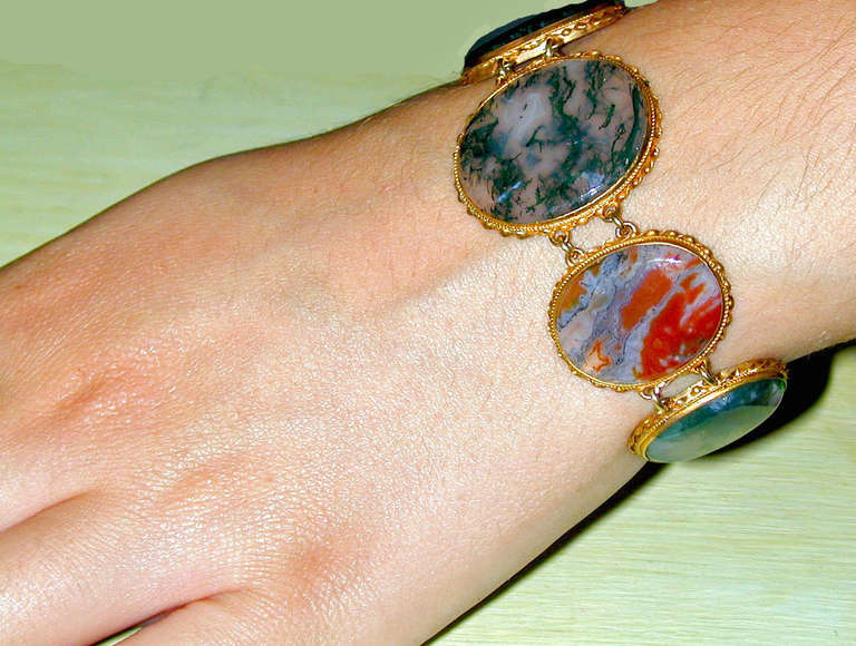 Antique Moss Agate Silver Gilt Bracelet 4