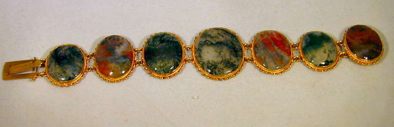 Antique Moss Agate Silver Gilt Bracelet 1