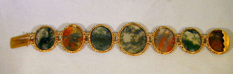Antique Moss Agate Silver Gilt Bracelet 3