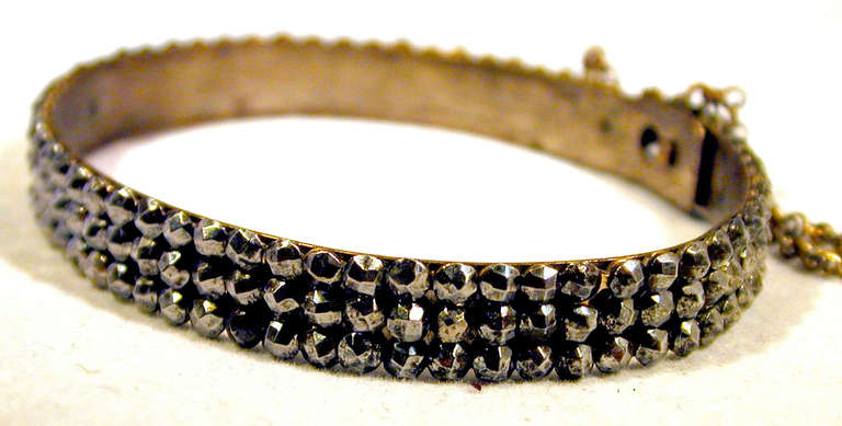 Antique Victorian Three Row Cut Steel Bangle Bracelet In Excellent Condition In Baltimore, MD