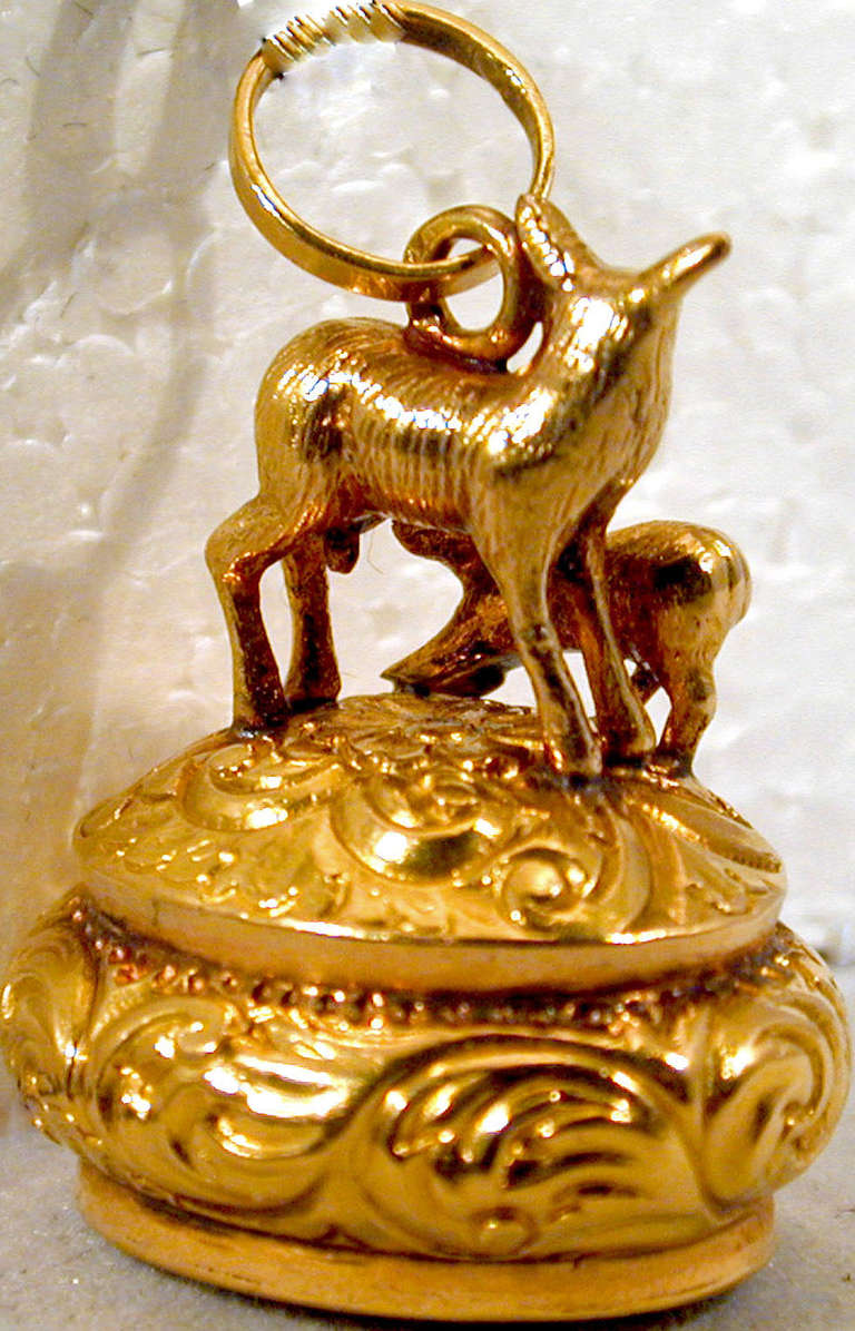 Antique Gold Fob of a Deer and Fawn 2