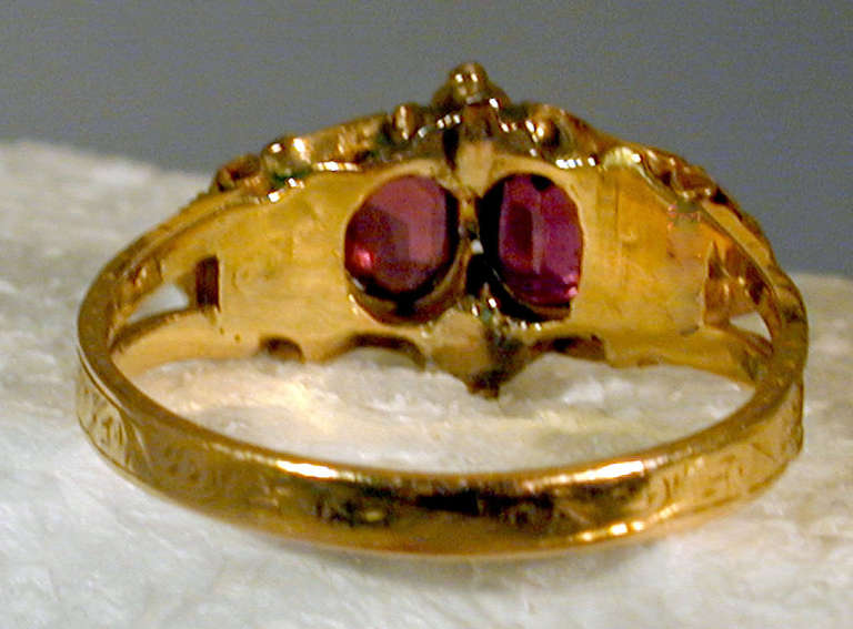 Antiker Perlen-Amethyst-Smaragd-Goldring 2