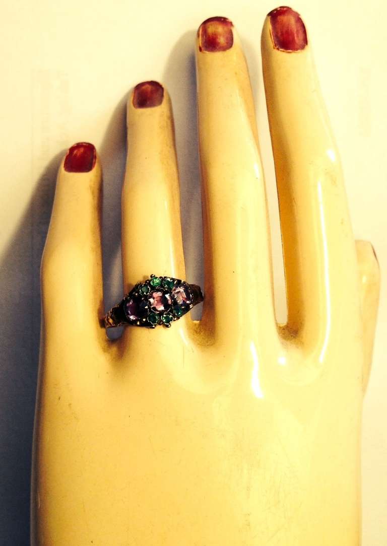 Antique Amethyst Emerald Cluster Ring 2