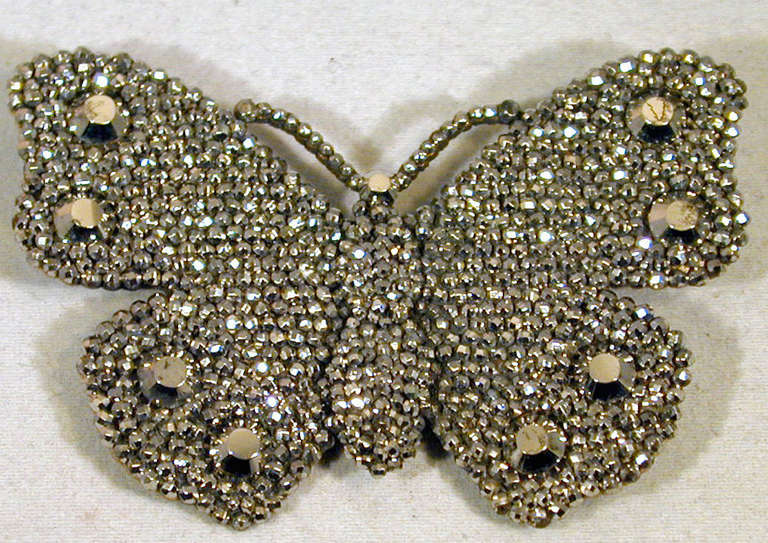 Antique Cut Steel Butterfly Brooch In Excellent Condition In Baltimore, MD