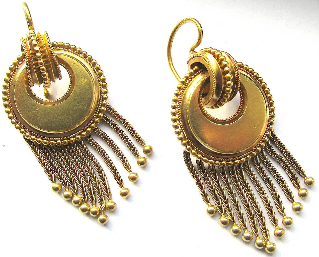 Women's Victorian 18K Gold Fringe Dangle Earrings c1860