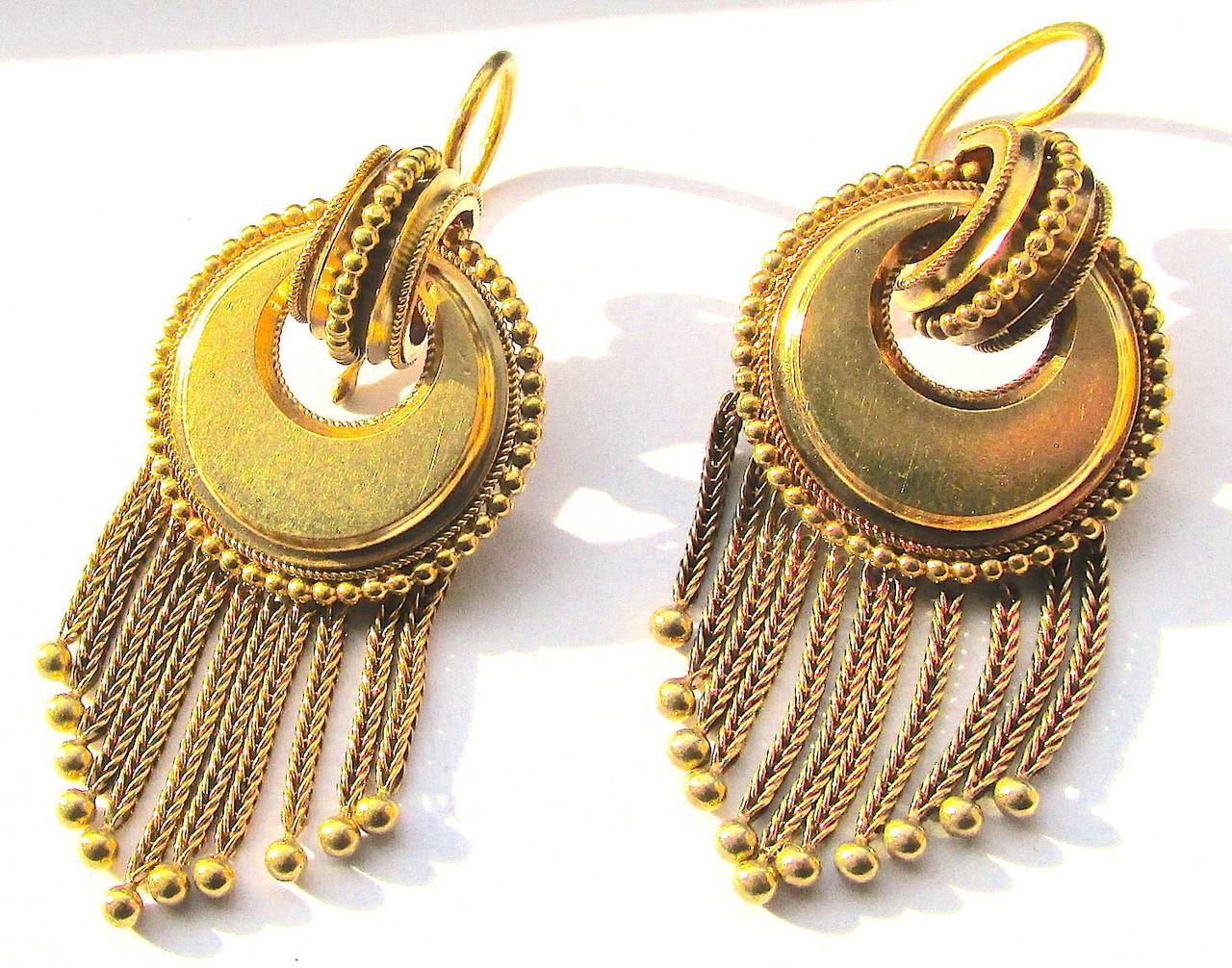 Victorian 18K Gold Fringe Dangle Earrings c1860 In Excellent Condition In Baltimore, MD