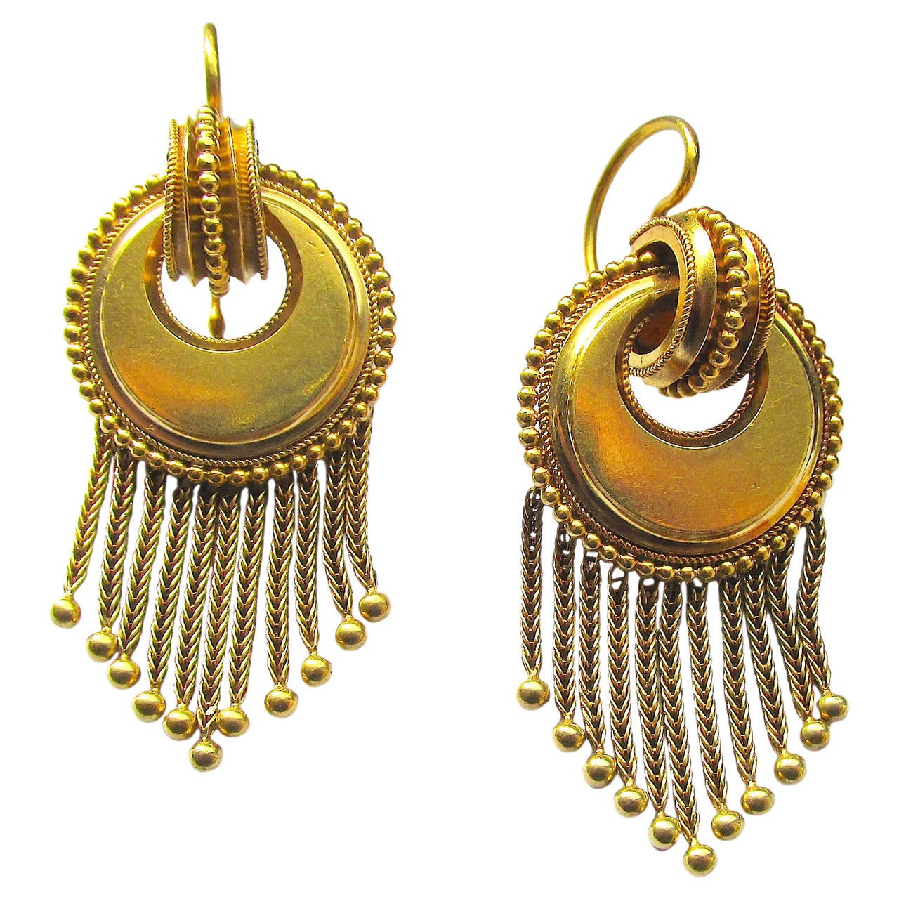 Victorian 18K Gold Fringe Dangle Earrings c1860