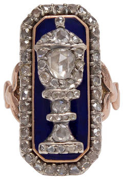 Antique Enamel Diamond Gold Urn Ring