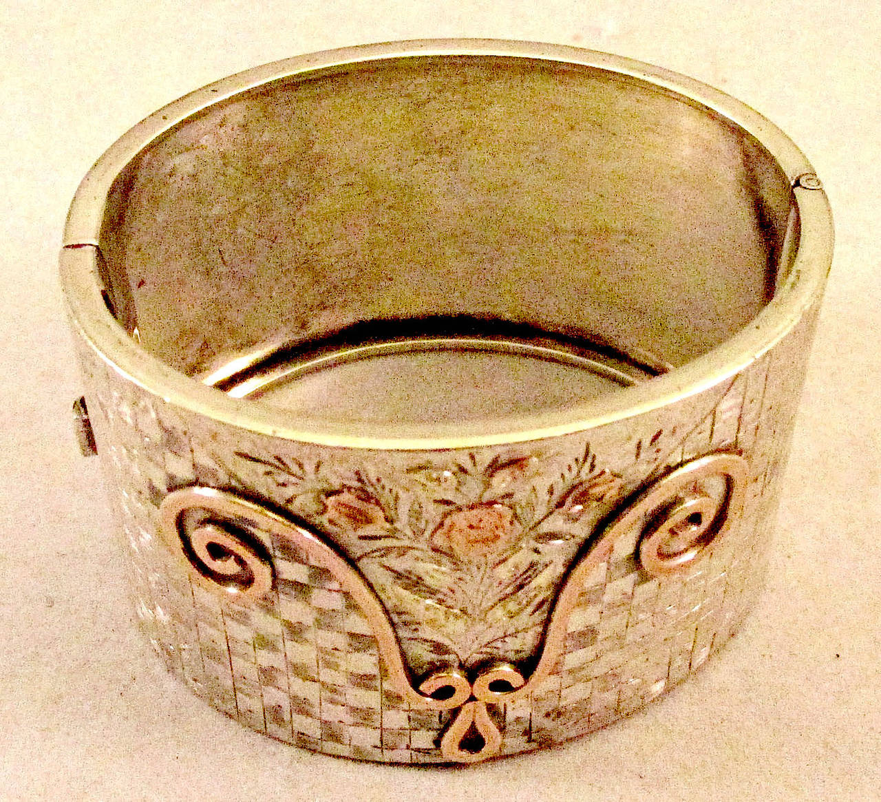 Victorian Antique Silver Gold Bangle Bracelet For Sale