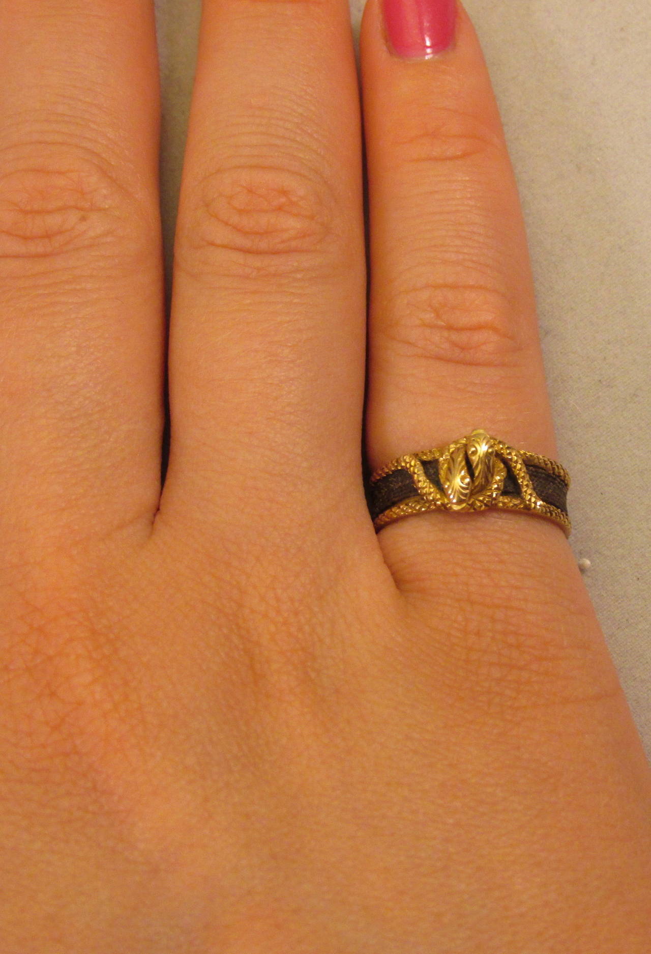Antique Gold and Plaited Hair Double Snake Ring 2