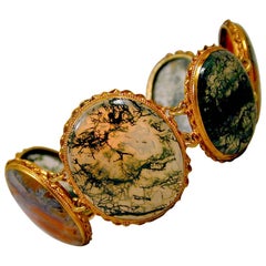 Antique Moss Agate Silver Gilt Bracelet