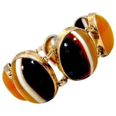 Antique Banded Agate Silver Bracelet