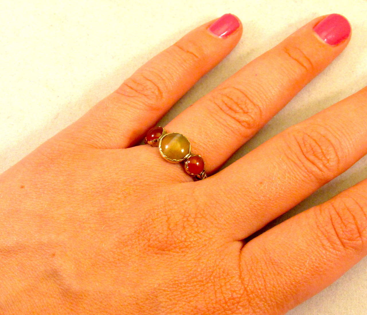 Georgian Antique Three-Stone Agate Ring