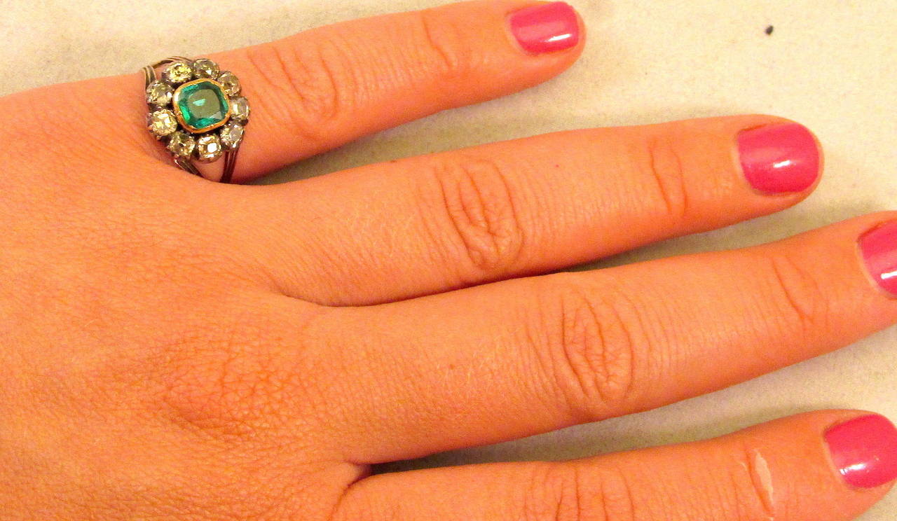 Women's Antique Emerald and Diamond Cluster Ring