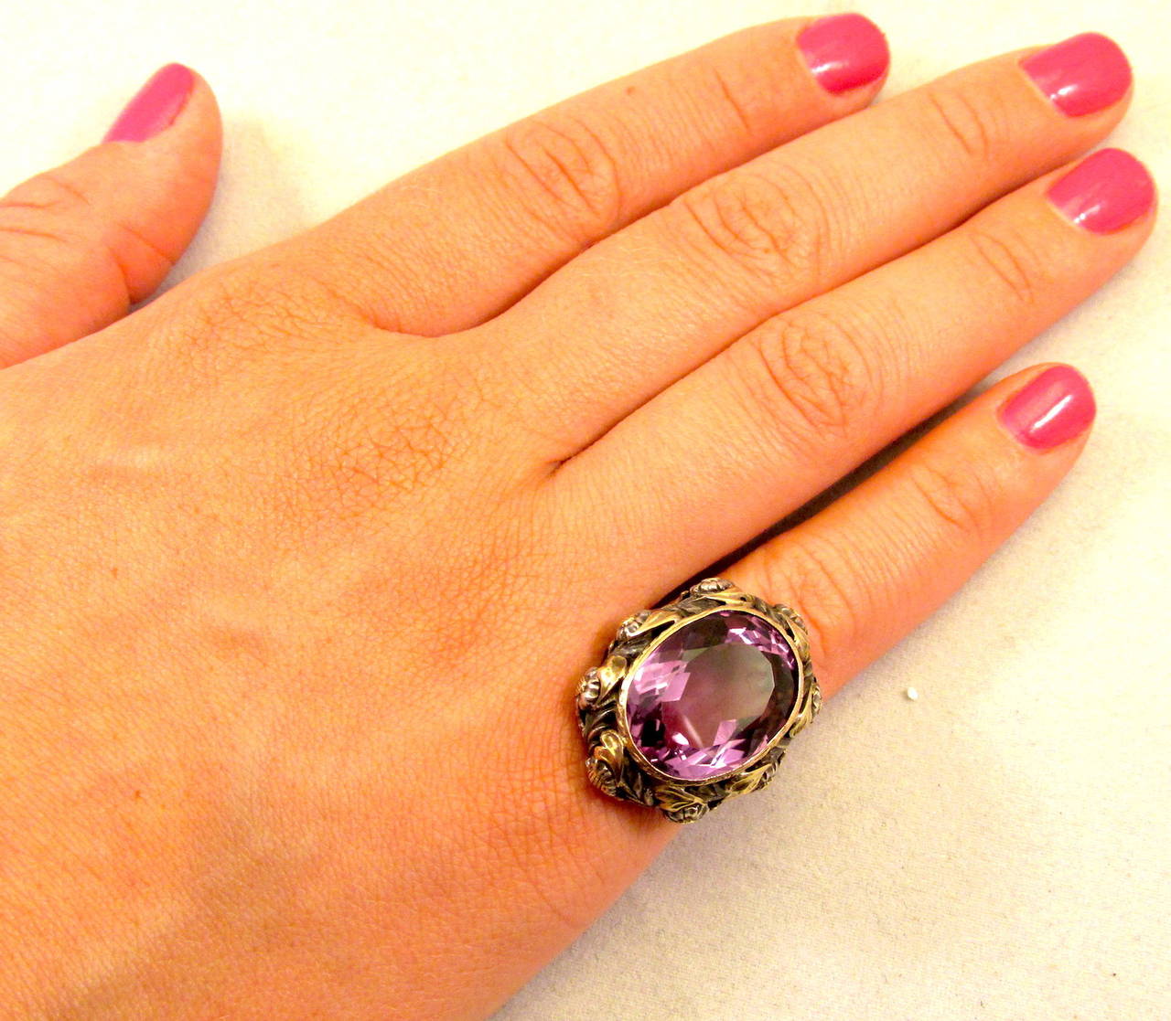 Antique Amethyst Silver Gold Ring 3