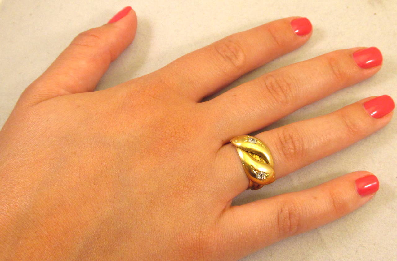 Women's or Men's Antique Diamond Gold Double Snake Ring