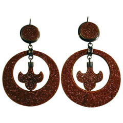 Antique Goldstone Hoop Earrings