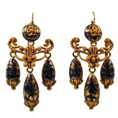 Antique Enamel Gold Girandole Earrings