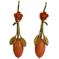 Antique Coral Gold Drop Earrings