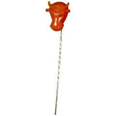 Antique Coral Bullhead Stickpin