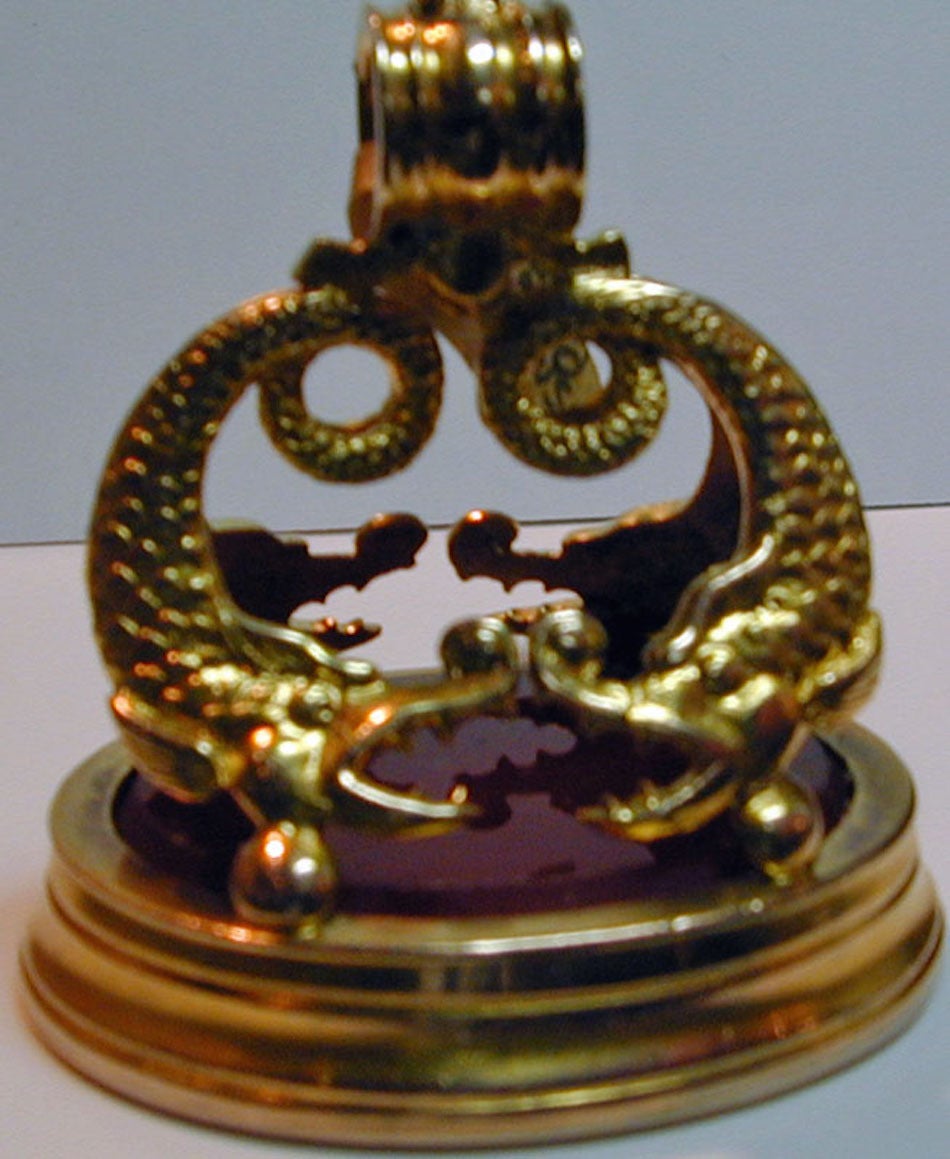 Victorian Antique Intaglio Carnelian Gold Dolphin Fob