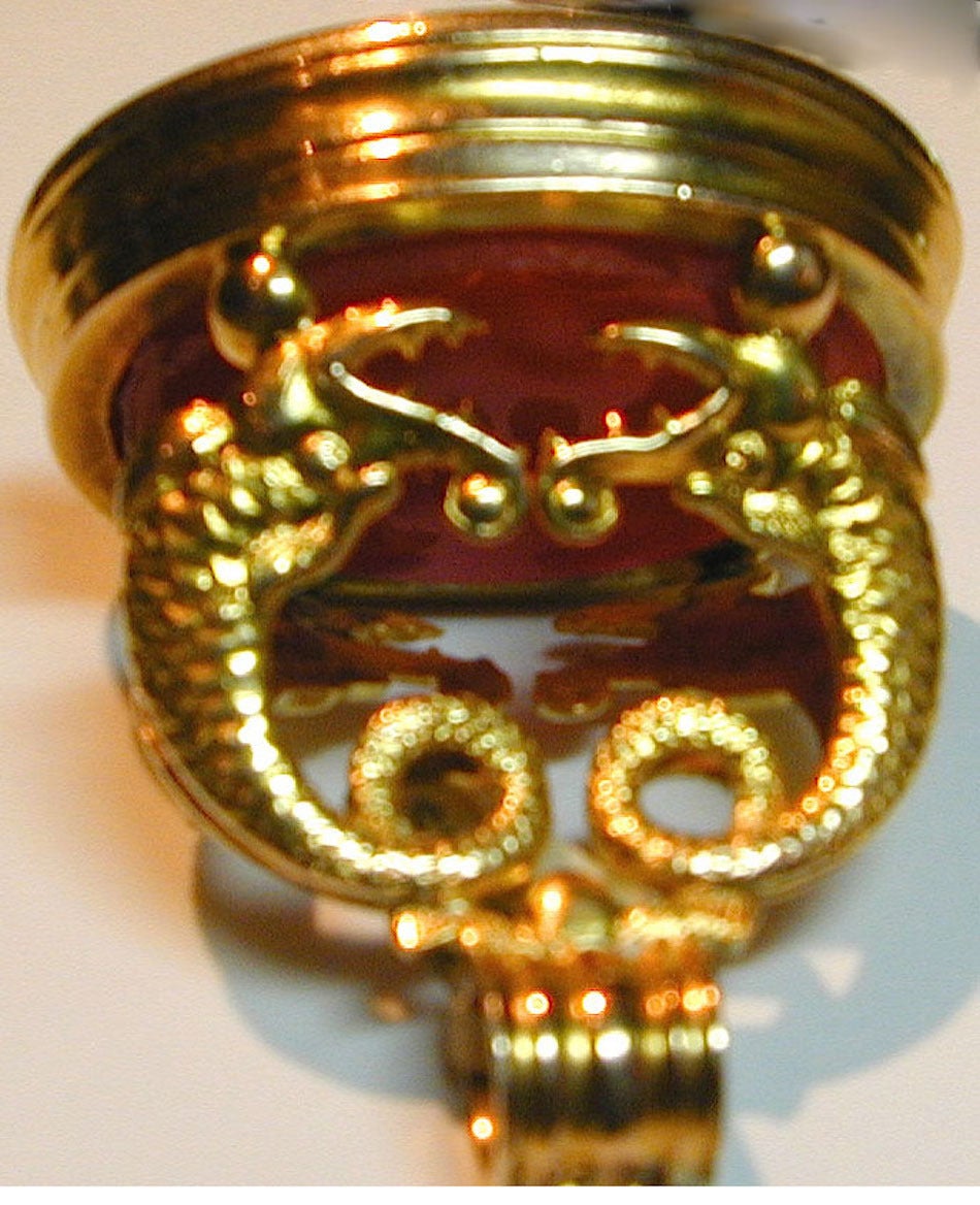 Women's or Men's Antique Intaglio Carnelian Gold Dolphin Fob