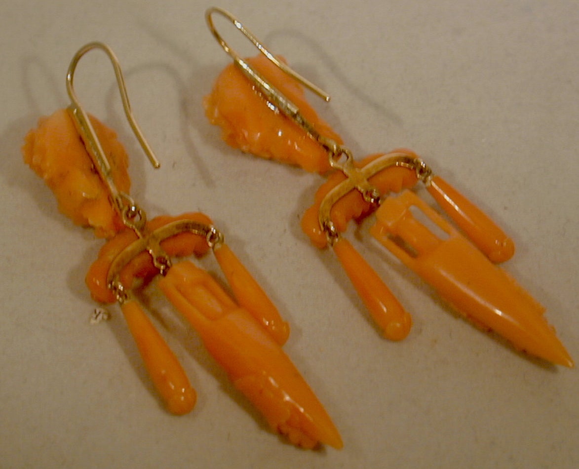 Antique Coral Cameo Earrings 2