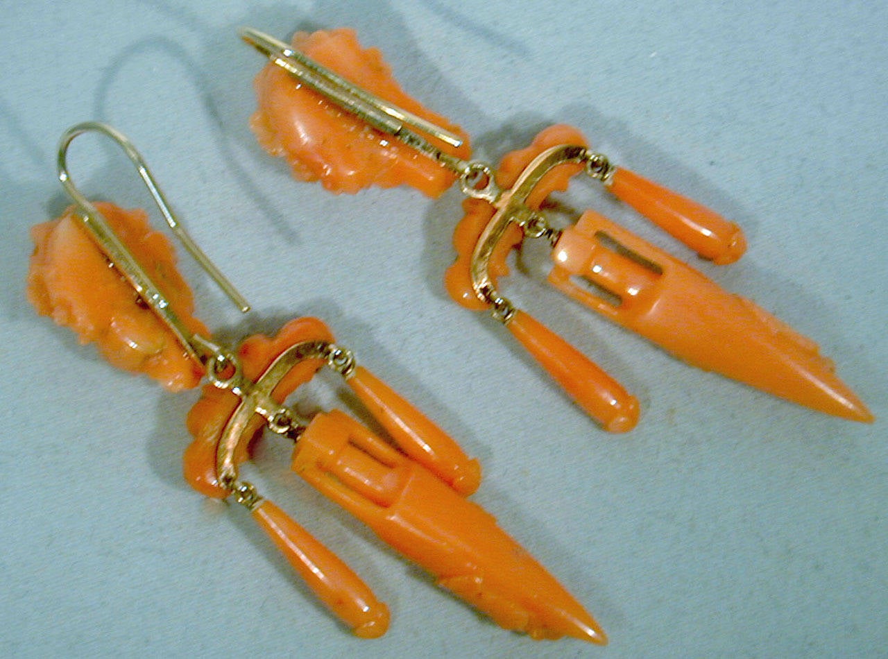 Antique Coral Cameo Earrings 3