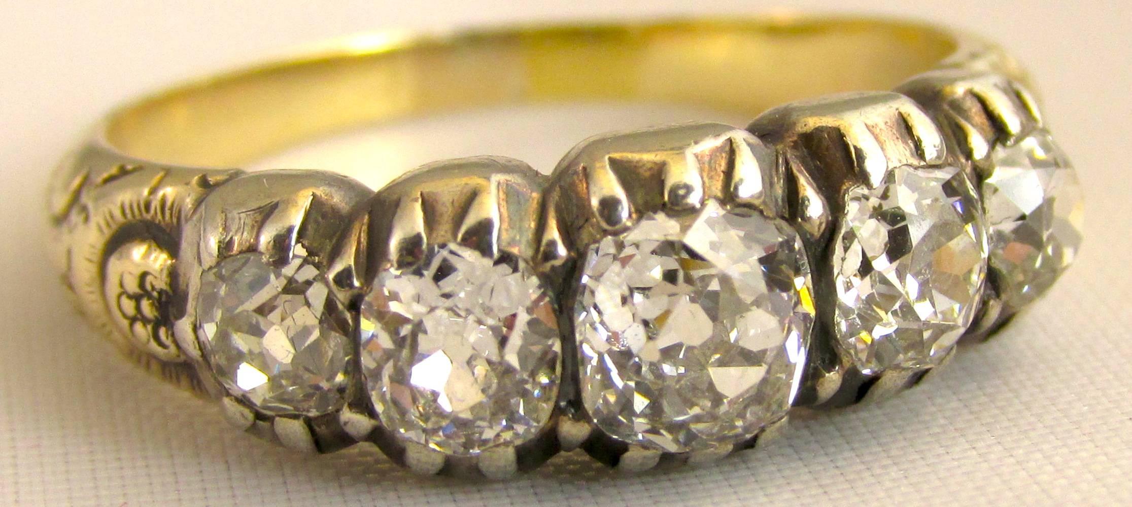 Georgian Antique 5 Stone Diamond Gold Ring