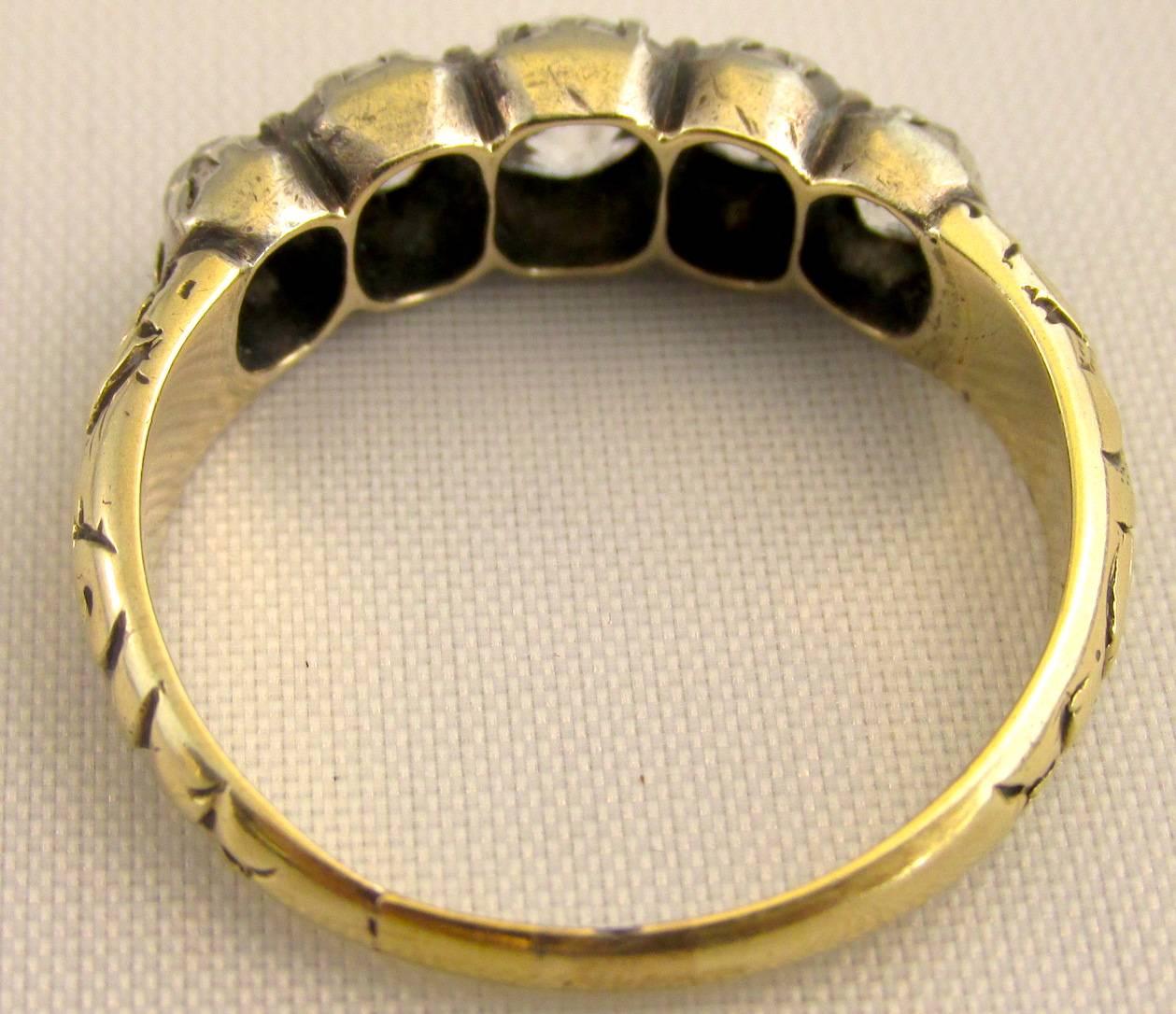 Antique 5 Stone Diamond Gold Ring 2