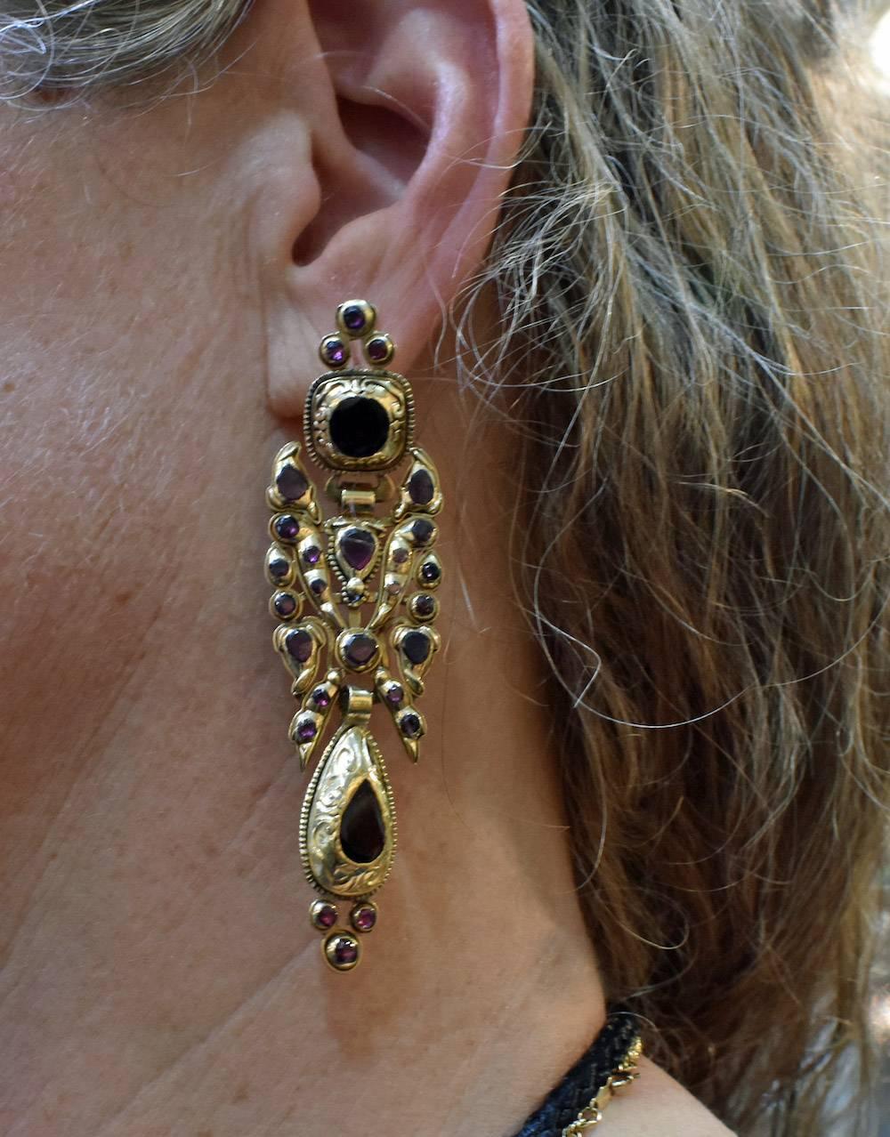 Catalan Style 18K and Garnet Earrings For Sale 1