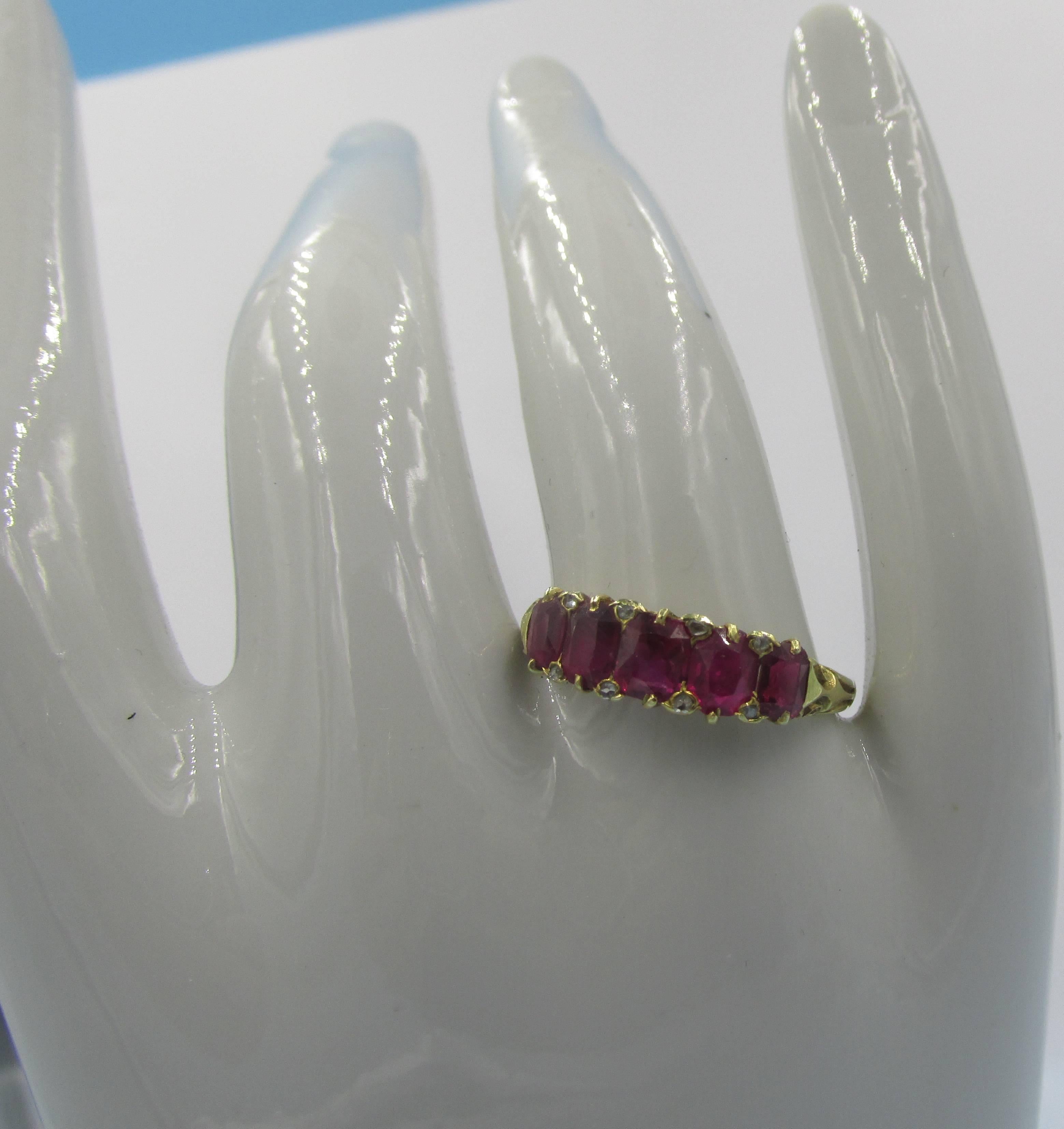 Antique Five-Stone Ruby Ring with Diamonds 4