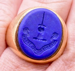 Antique 18K Lapis Lazuli Signet Ring "I Neither Fear Nor Despise"