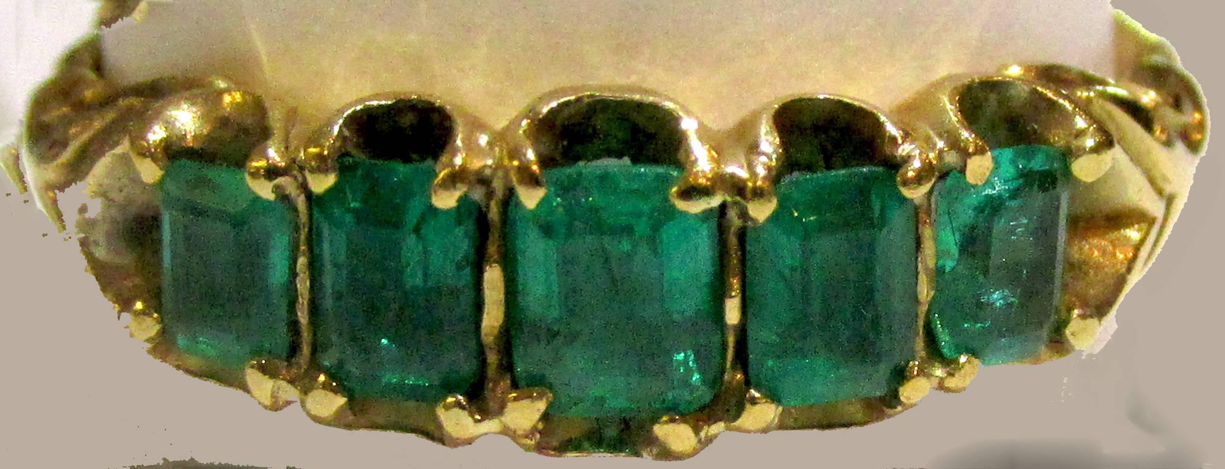 Victorian Antique Five Stone Emerald Ring