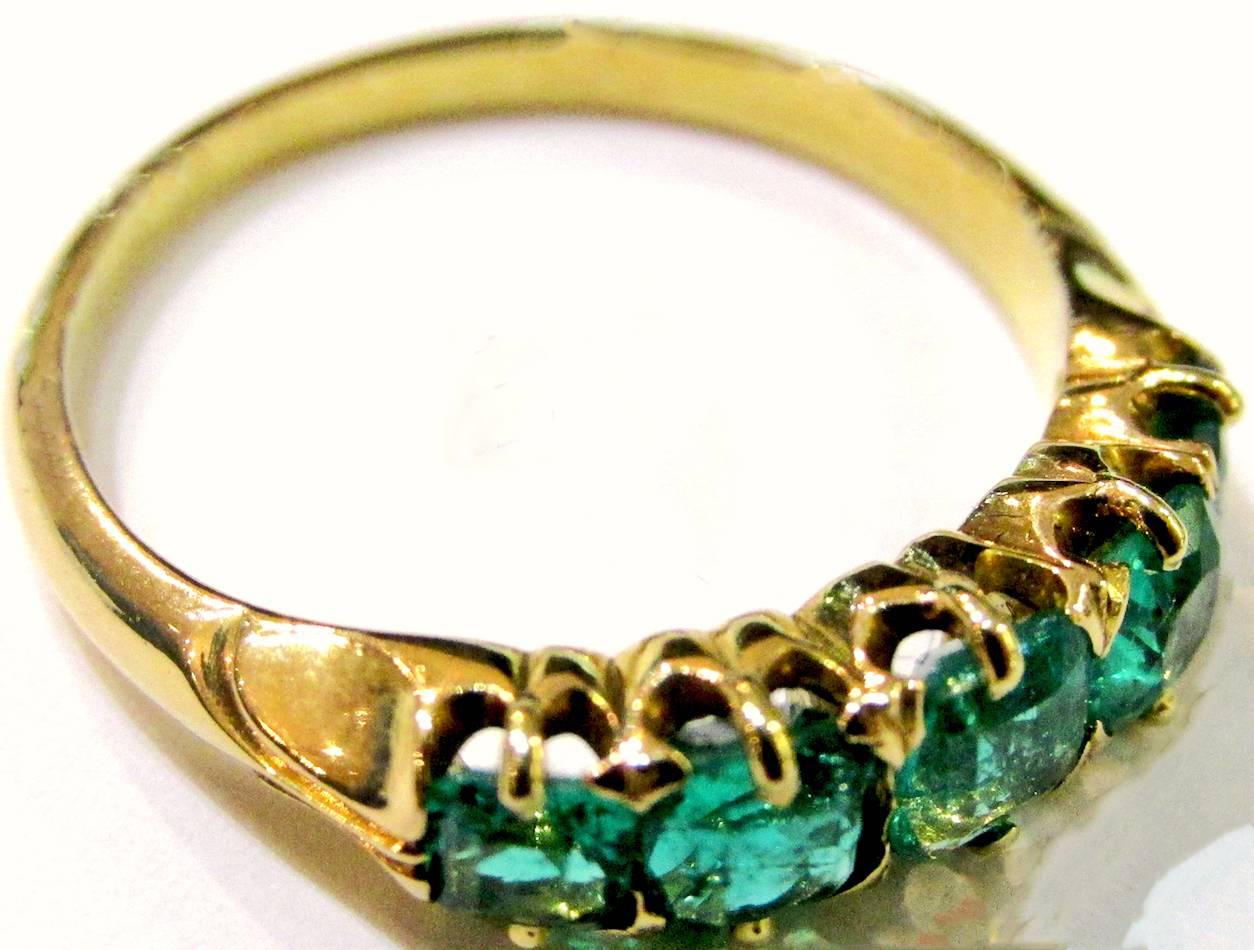 Women's Antique Five Stone Emerald Gold Ring