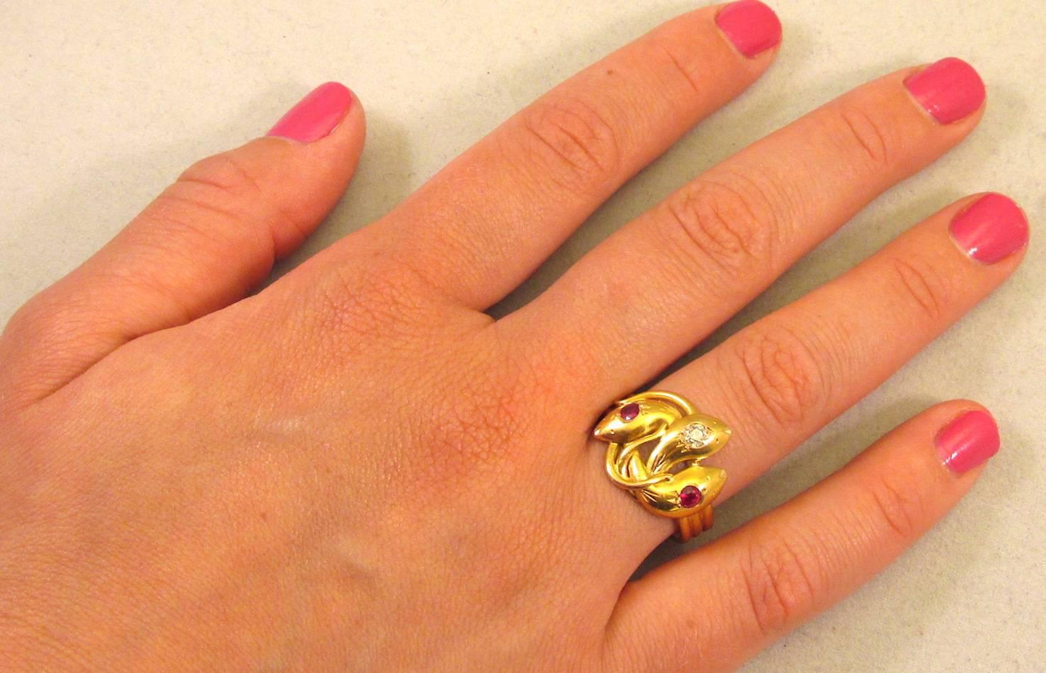 Antique Ruby Diamond Gold Snake Ring 3