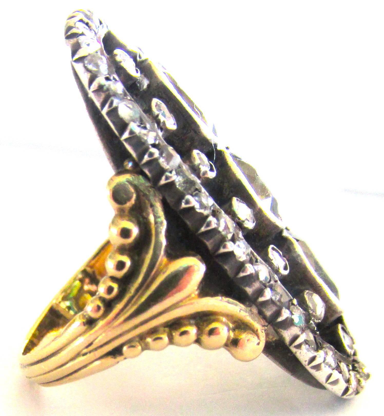 Antique Peridot Rose Diamond Silver Gold Ring 1