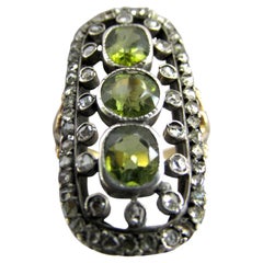 Antique Peridot Rose Diamond Silver Gold Ring