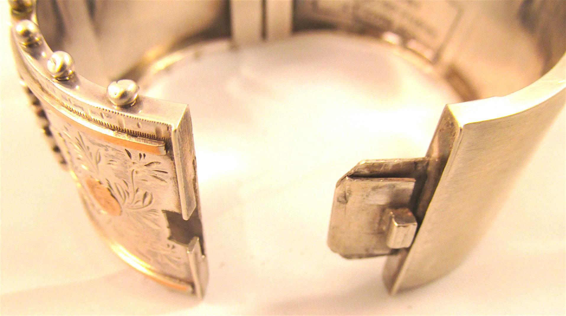 Antique Victorian Silver & Gold Cuff Bracelet 4
