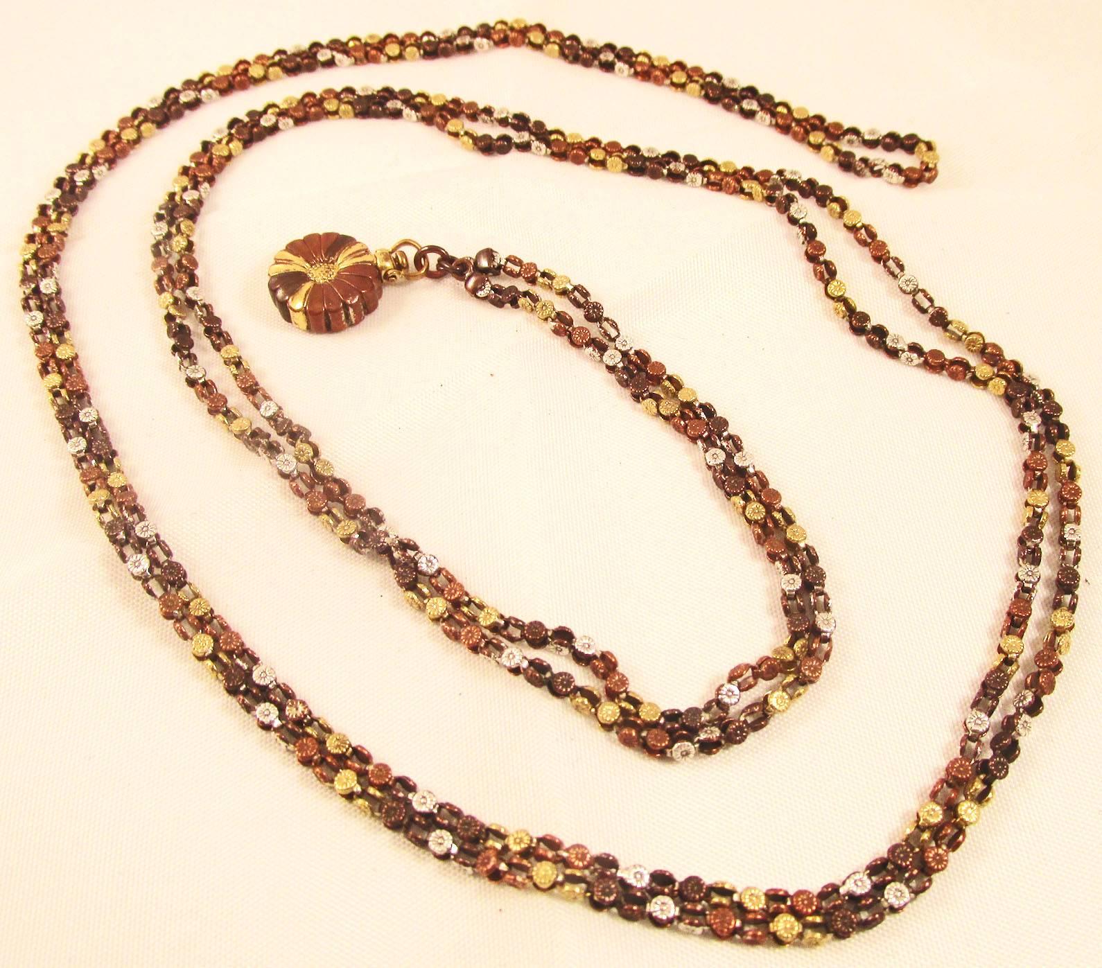 Antique Mixed Metals Shakudo Chain with Drop In Excellent Condition In Baltimore, MD