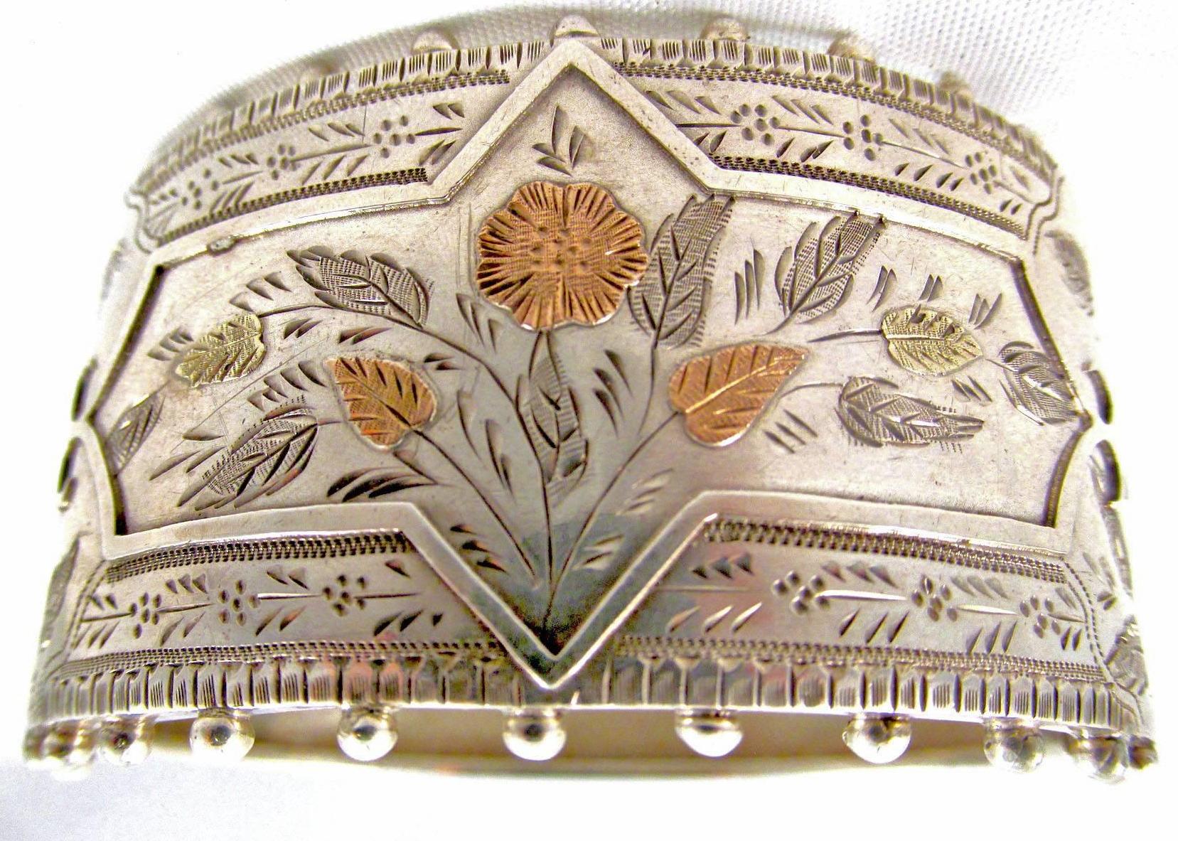 Women's Antique Sterling Silver Gold Cuff Bracelet