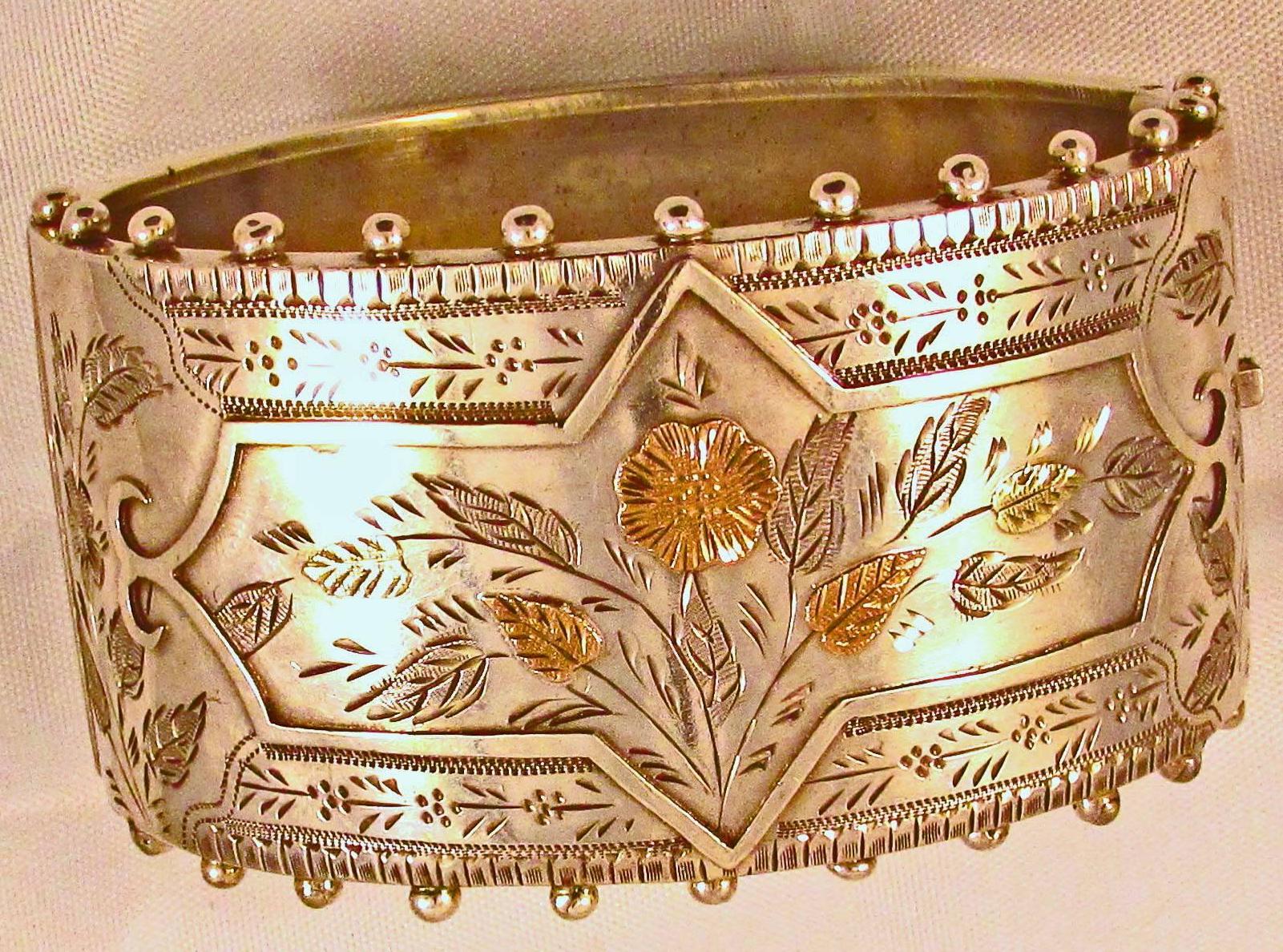 Antique Sterling Silver Gold Cuff Bracelet 1