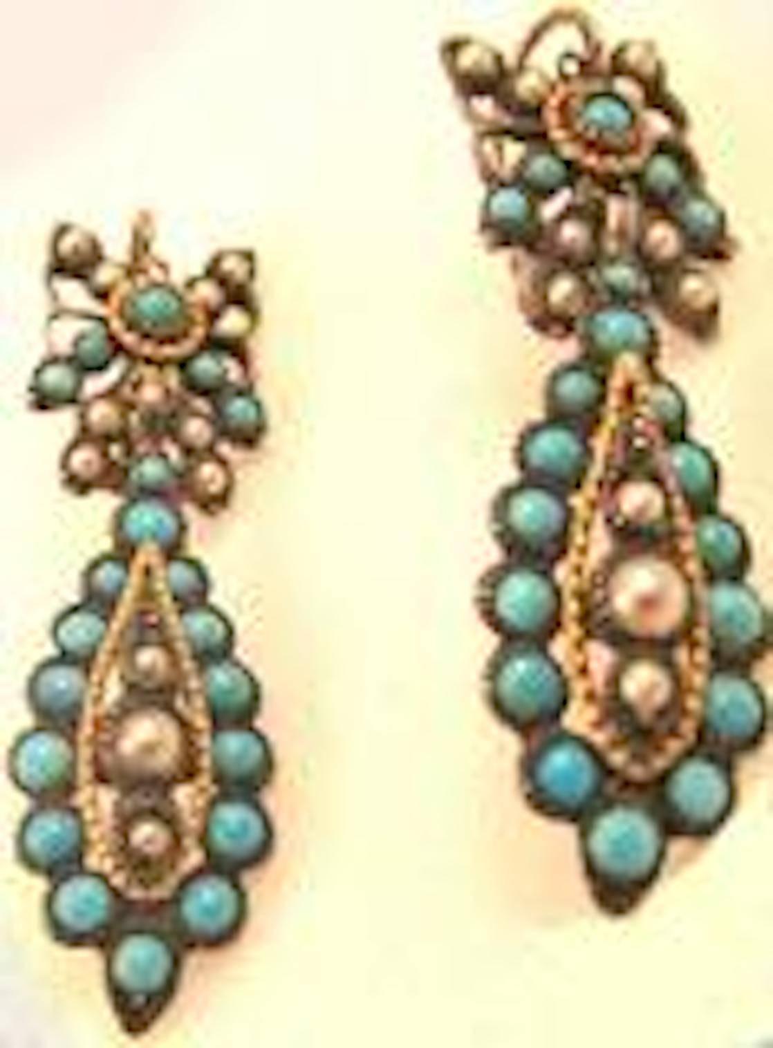 Women's Antique Turquoise Pearl Drop Earrings