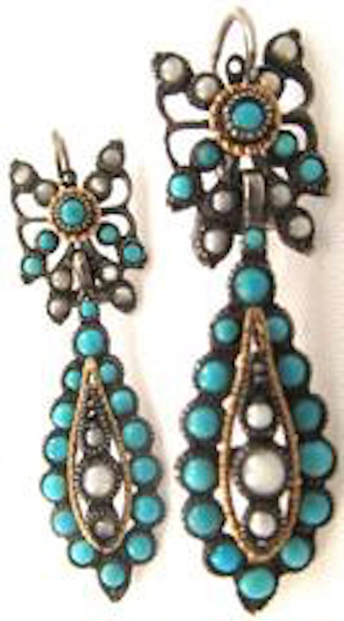 Antique Turquoise Pearl Drop Earrings 1