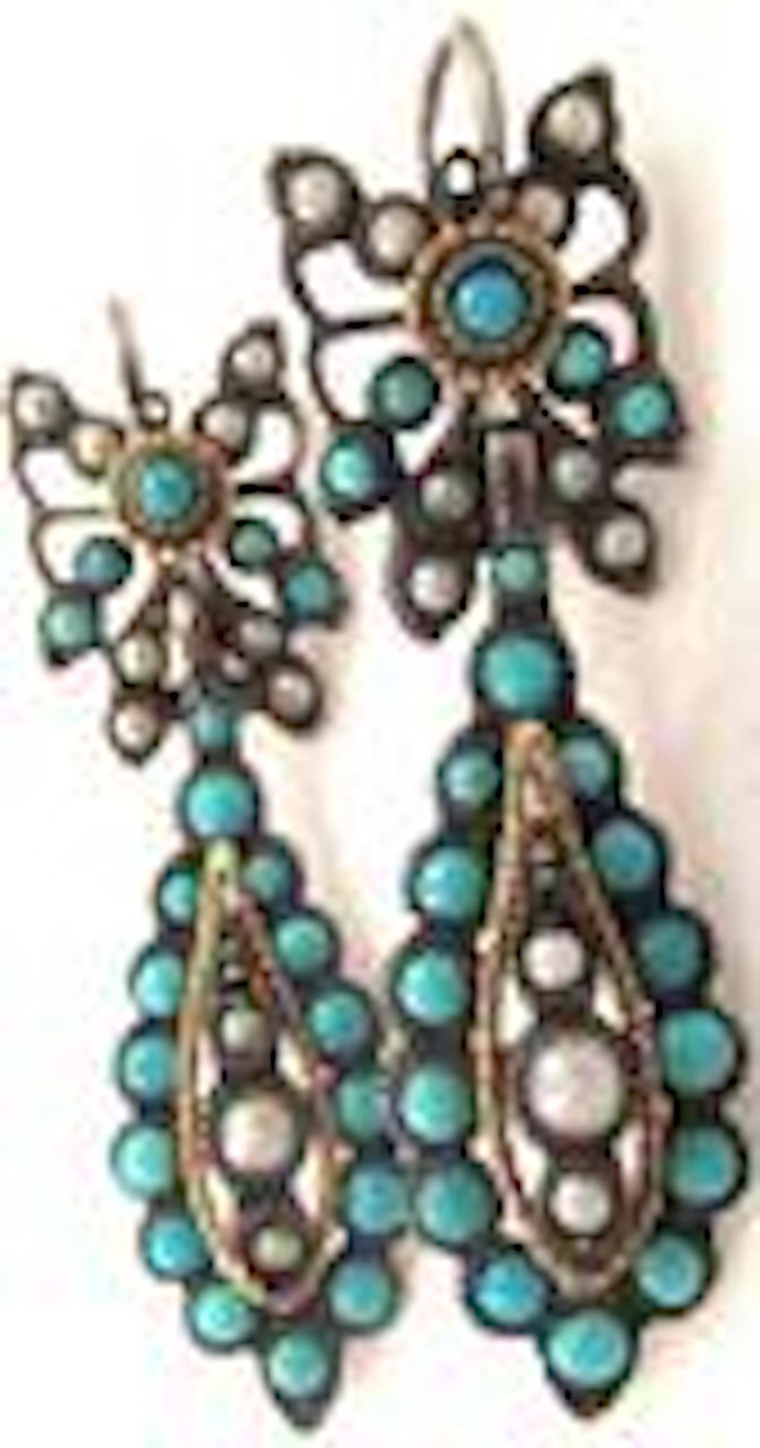 Antique Turquoise Pearl Drop Earrings 2