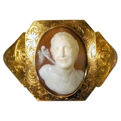 Antique Early Victorian Shell Cameo Gold Bracelet of Pan, circa 1840