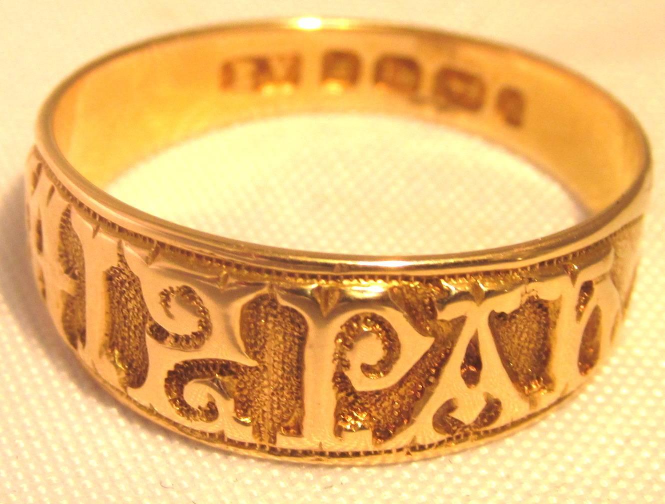 This heartwarming Victorian ring is worn to signify the emotional bond between two people who are separated either by distance or death.  Mizpah, beautifully carved on the front of the ring,  conveys the message, “The LORD watch between me and thee,