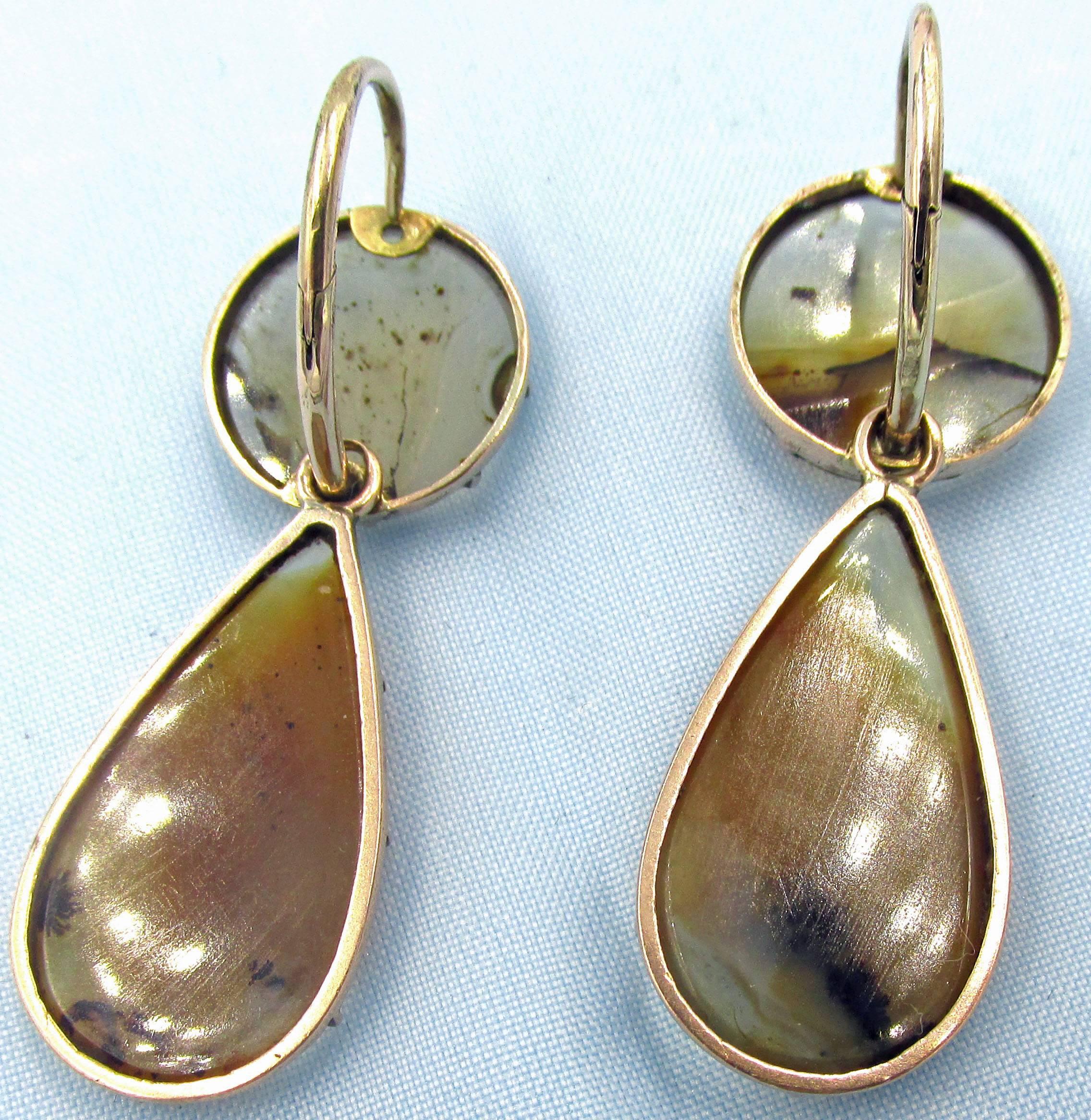 Women's Antique Gold and Moss Agate Drop Earrings