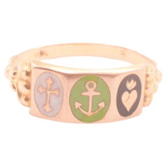 C1830 Georgian 18K Enamel Faith Hope and Charity Ring, sz 6.25, UK