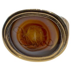 c1780 Monogrammed 18K Bullseye Agate Ring